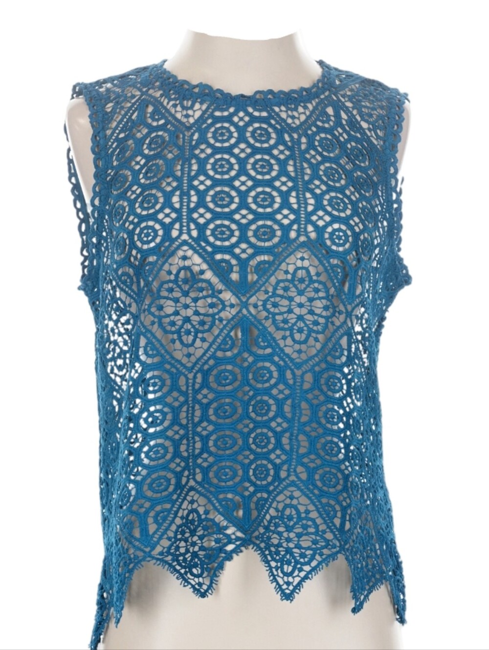 ANTHROPOLOGIE Deletta Teal Blue Crochet Lace Tank Top S Bohemian Inspired